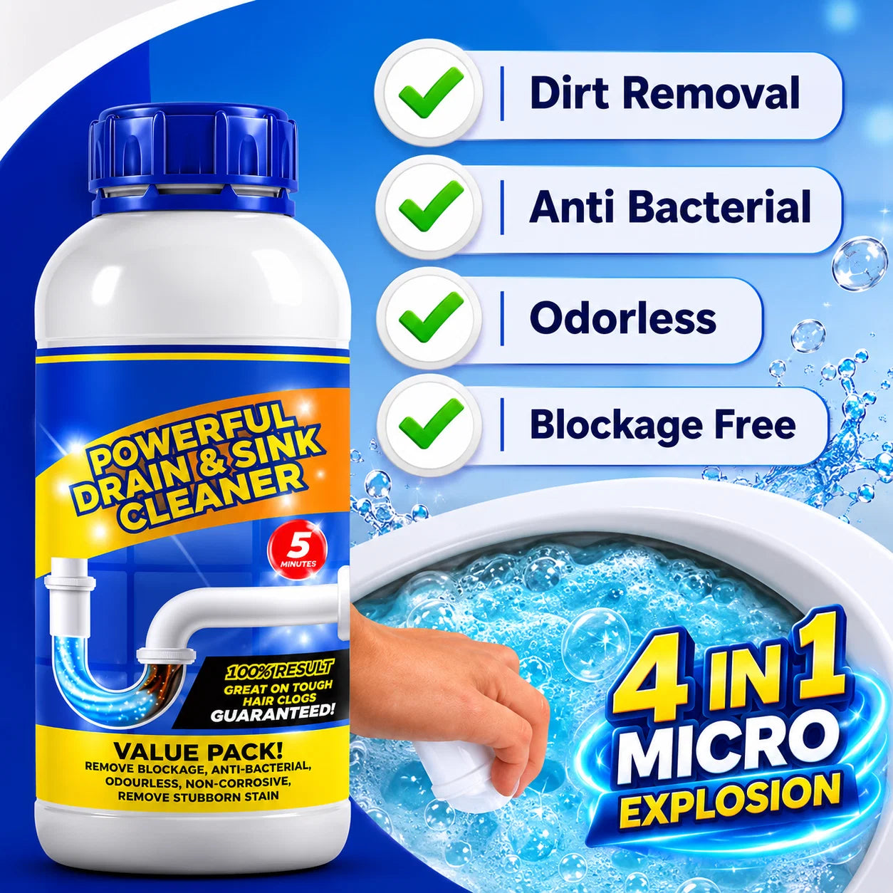SANITIZO POWERFUL DRAIN & SINK CLEANER POWDER (PACK OF 4)